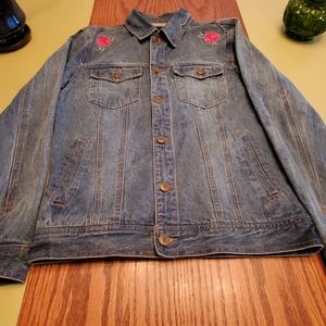 Custom denim jacket w/ rose applique hippy patches